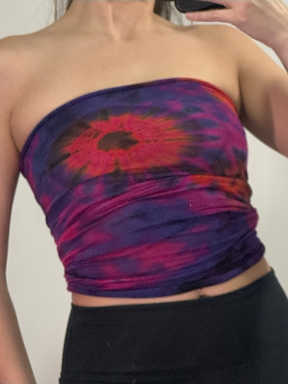 Tie-Dye Strapless Tube Top - Purple & Pink